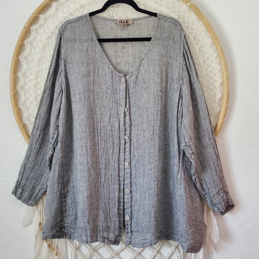 Flax Greystone Gauze Linen Cardigan Blazer Size 2G/2X